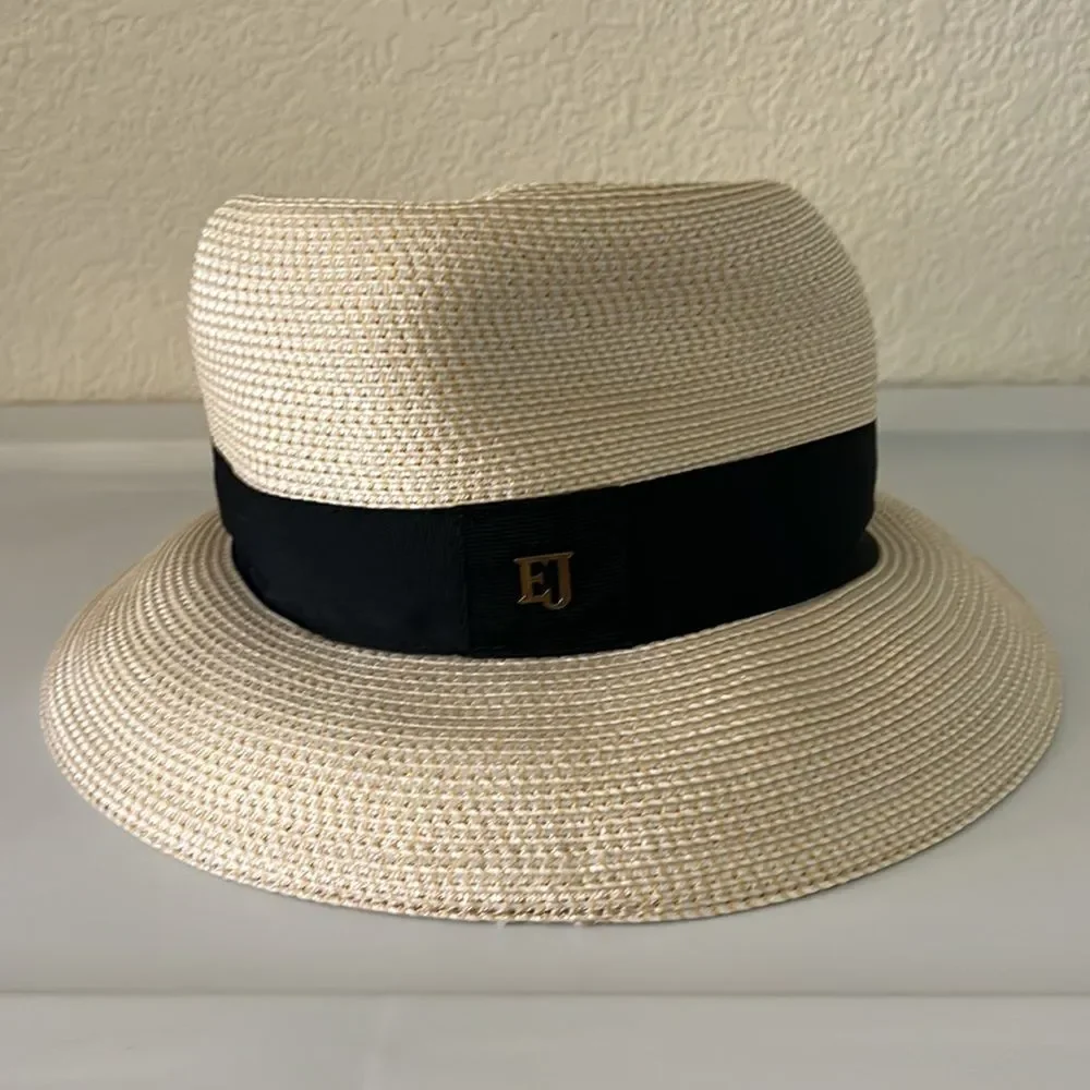Eric Javits Squishee Classic Fedora Packable SUN HAT Cream/Black NEW $285 - Picture 5 of 6